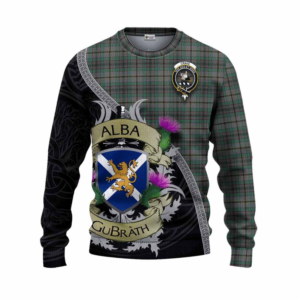 Tartan Vibes Clothing Craig Tartan Family Crest Knitted Sweater Lion Rampant Royal Thistle Shield Celtic Inspired