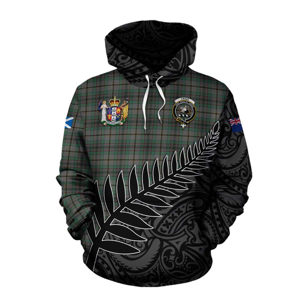 Tartan Vibes Clothing Craig Crest Tartan Cotton Hoodie with New Zealand Silver Fern Half Style