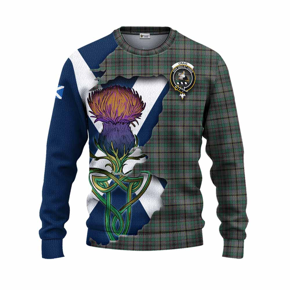 Tartan Vibes Clothing Craig Tartan Family Crest Knitted Sweater Scottish Thistle Celtic Inspired
