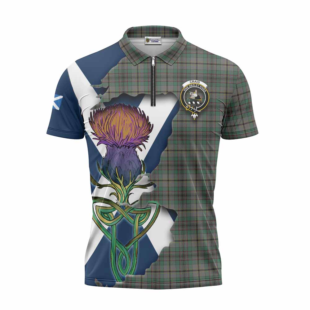 Tartan Vibes Clothing Craig Tartan Family Crest Zipper Polo Shirt Scottish Thistle Celtic Inspired