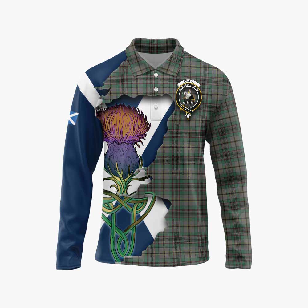 Tartan Vibes Clothing Craig Tartan Family Crest Long Sleeve Polo Shirt Scottish Thistle Celtic Inspired