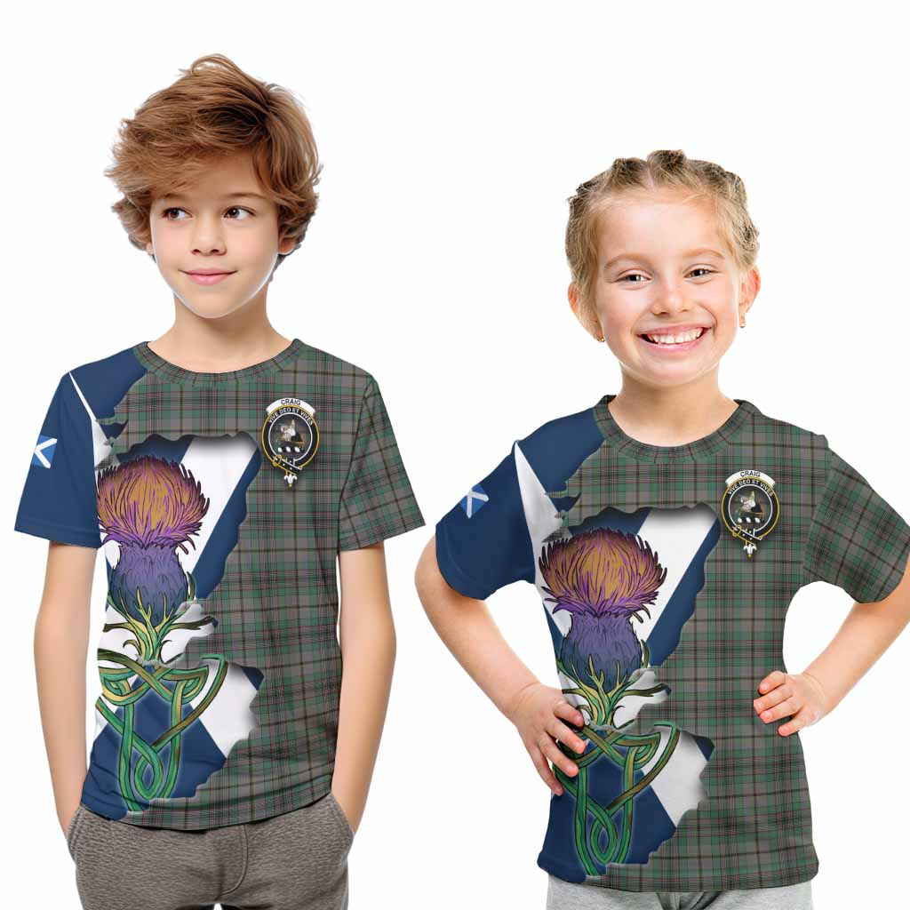 Tartan Vibes Clothing Craig Tartan Family Crest Kid T-Shirt Scottish Thistle Celtic Inspired