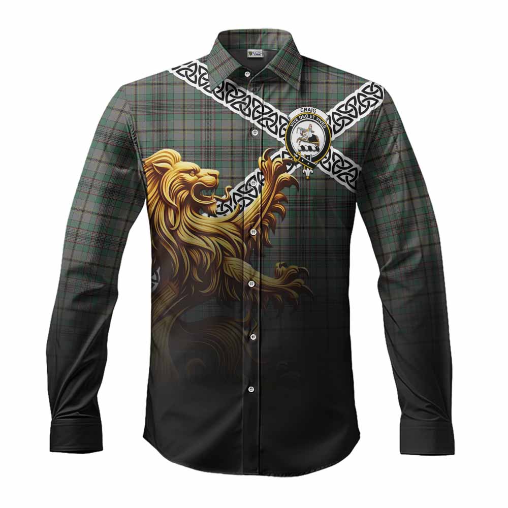Tartan Vibes Clothing Craig Crest Tartan Long Sleeve Button Shirt with Golden Lion Emblem Celtic Style