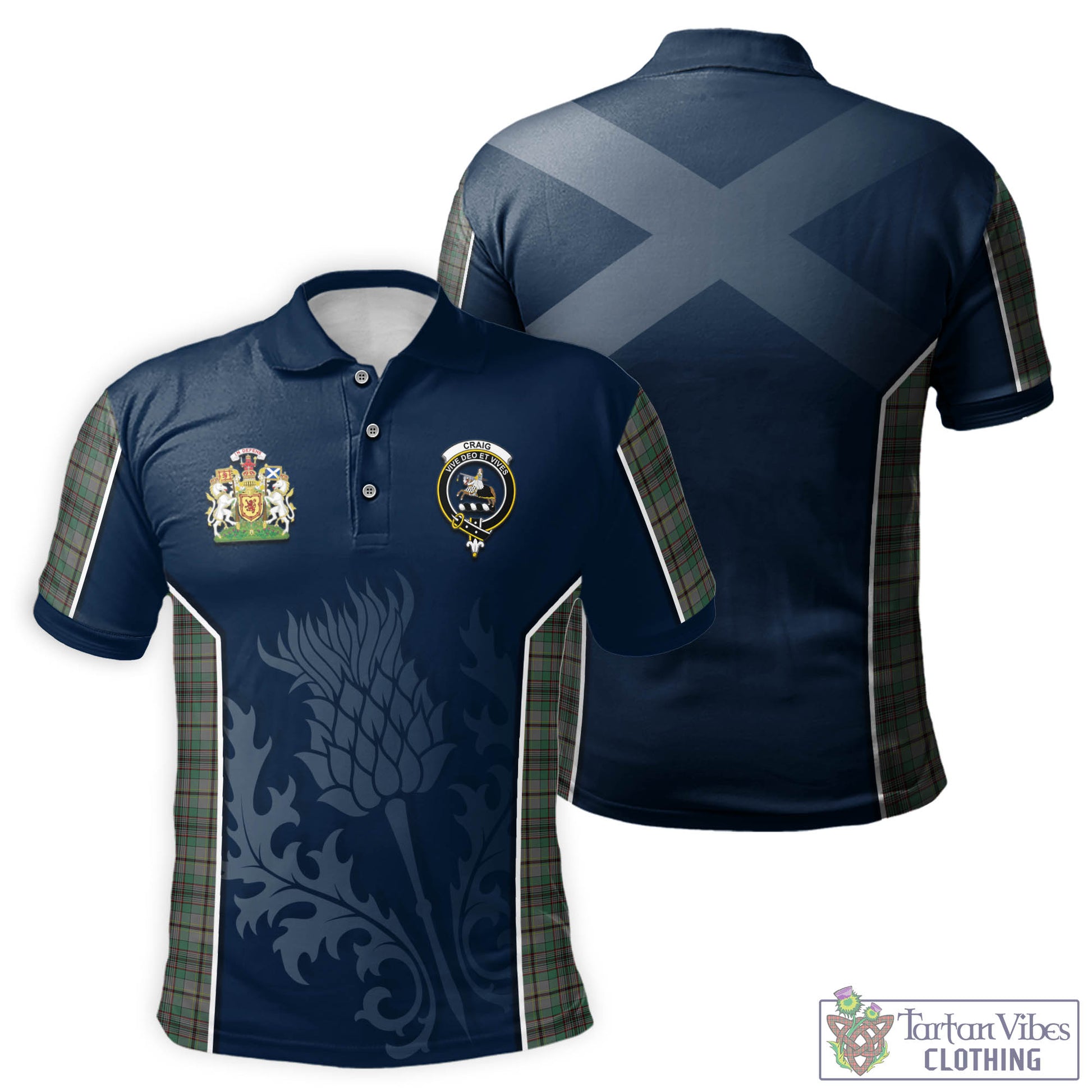 Tartan Vibes Clothing Craig Tartan Men's Polo Shirt with Family Crest and Scottish Thistle Vibes Sport Style