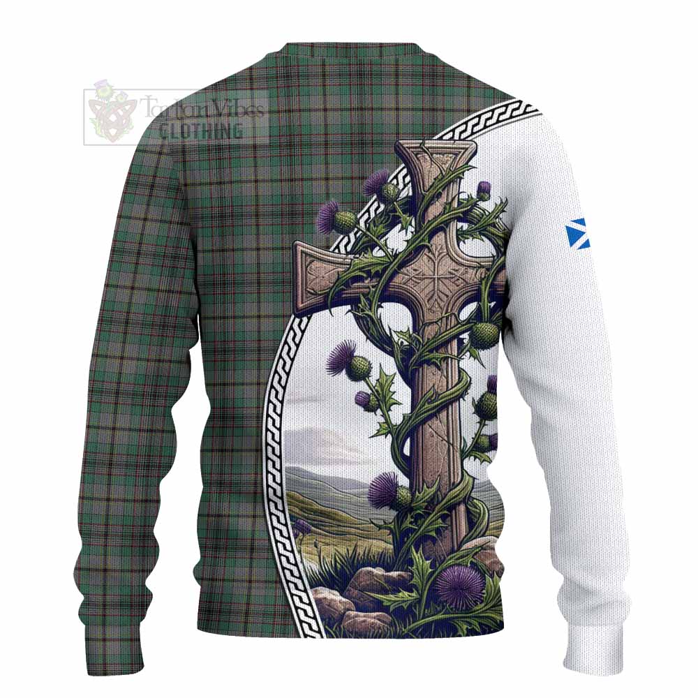 Craig Tartan Knitted Sweater with Family Crest and St. Andrew's Cross Accented by Thistle Vines - Tartan Vibes Clothing