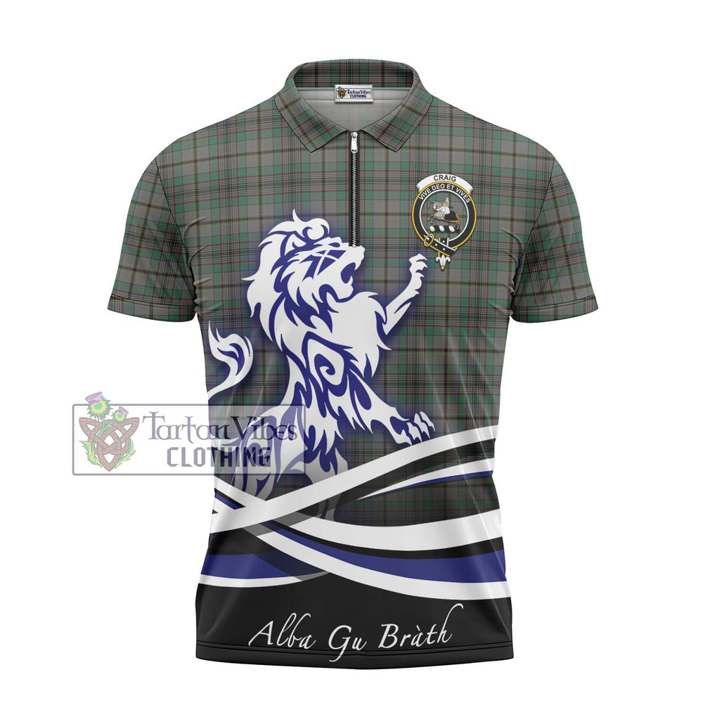 Craig Tartan Zipper Polo Shirt with Alba Gu Brath Regal Lion Emblem - Tartan Vibes Clothing