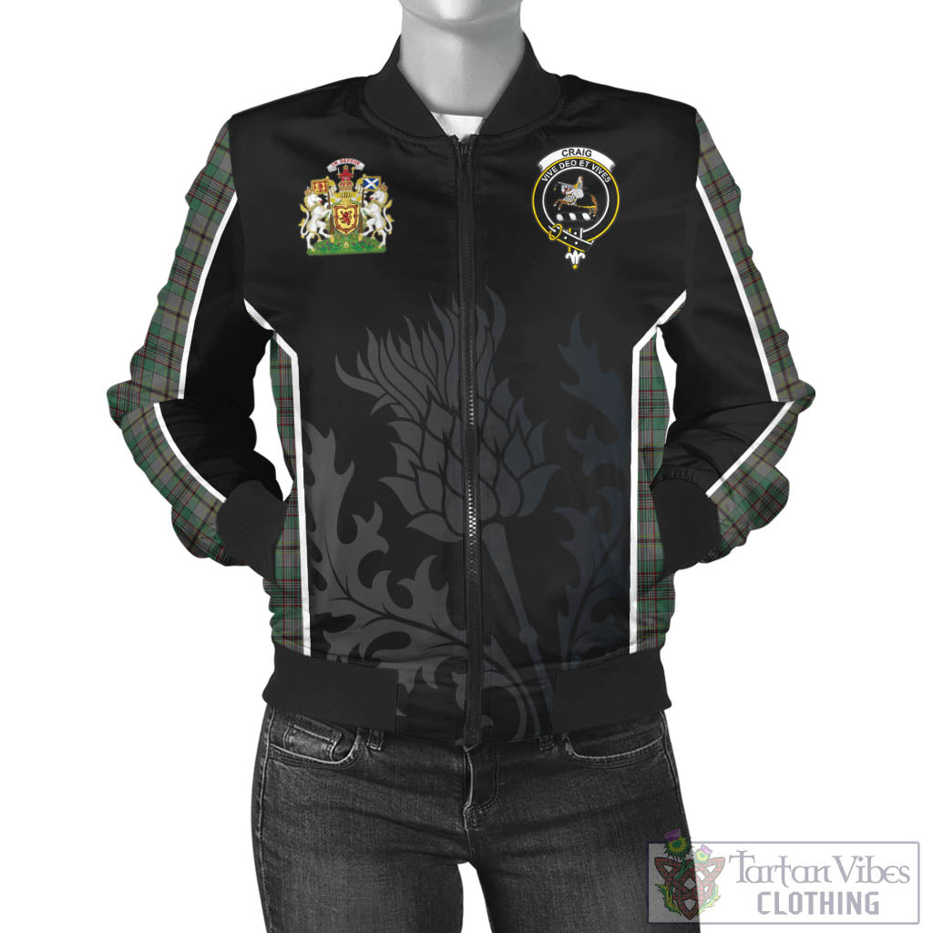 Tartan Vibes Clothing Craig Tartan Bomber Jacket with Family Crest and Scottish Thistle Vibes Sport Style