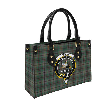 Craig Tartan Leather Bag with Family Crest