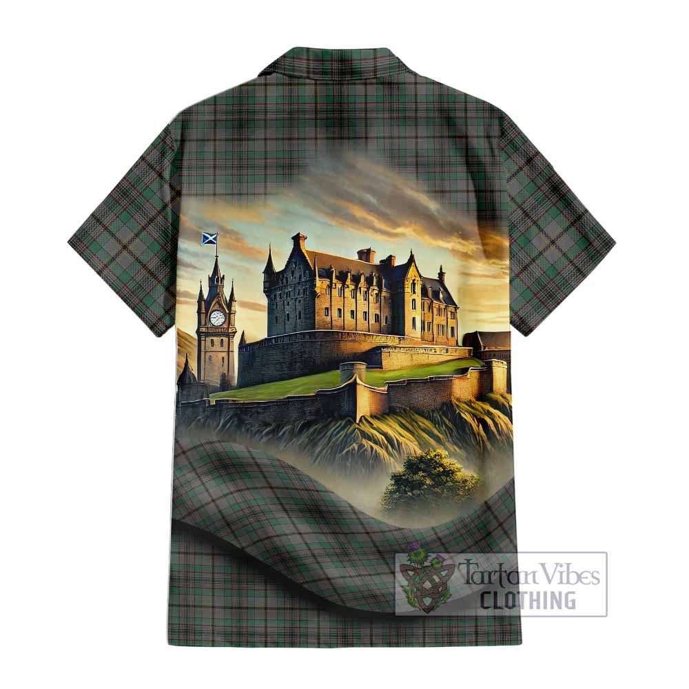 Tartan Vibes Clothing Craig Tartan Family Crest Short Sleeve Button Shirt with Scottish Ancient Castle Style