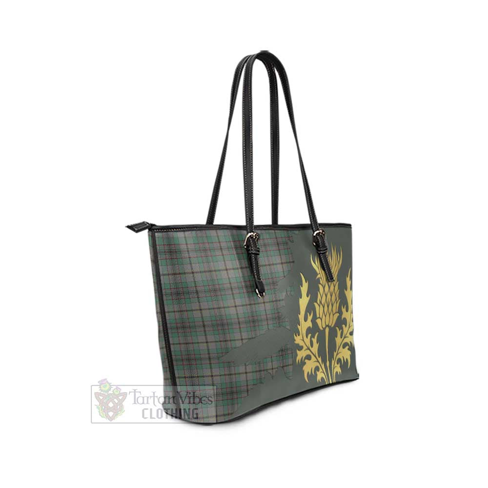 Tartan Vibes Clothing Craig Tartan Leather Tote Bag Gold Thistle Style