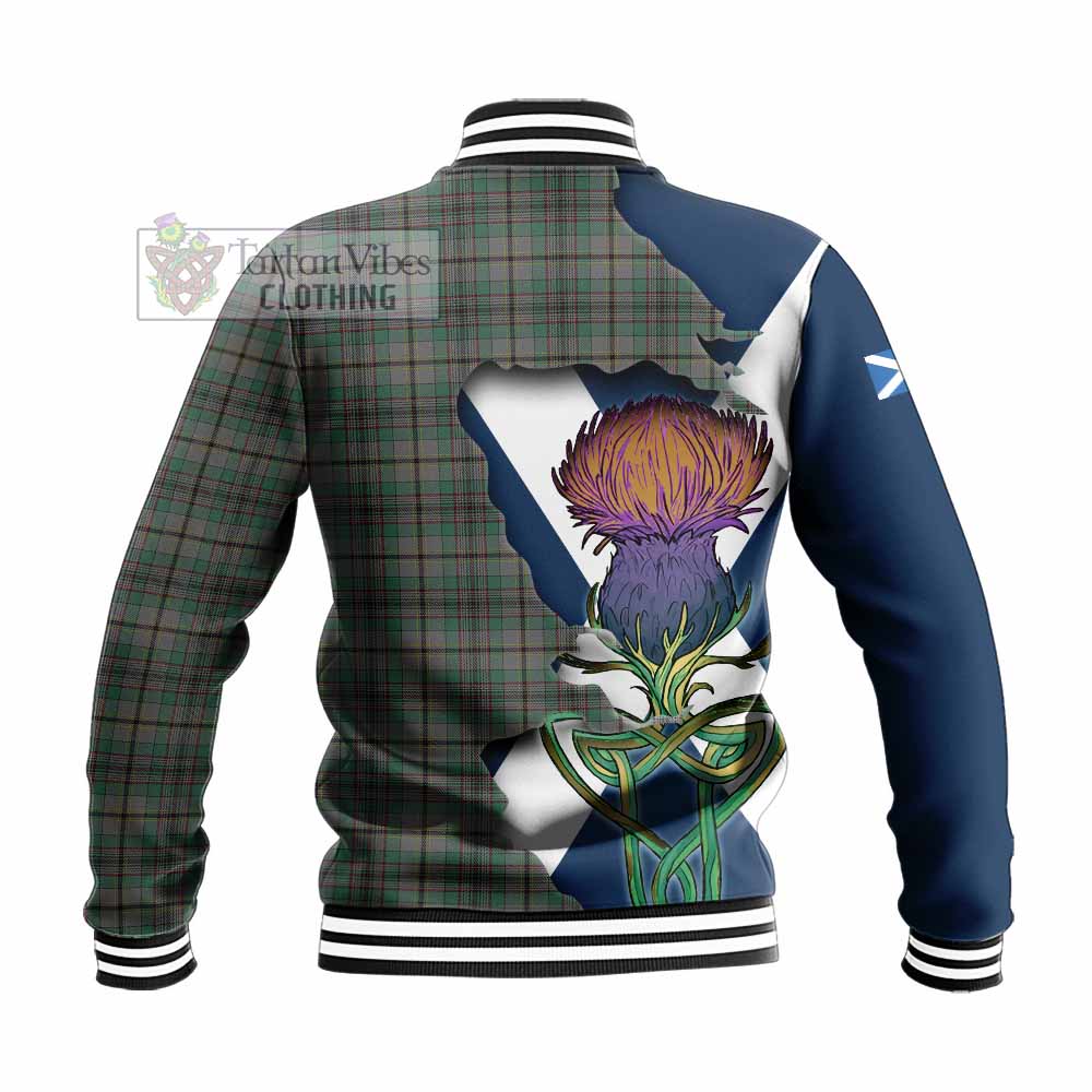 Tartan Vibes Clothing Craig Tartan Family Crest Baseball Jacket Scottish Thistle Celtic Inspired