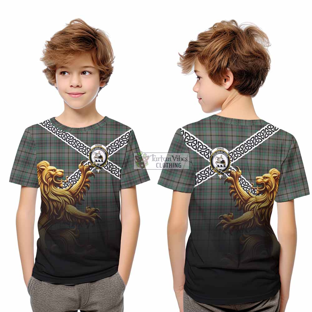 Tartan Vibes Clothing Craig Crest Tartan Kid T-Shirt with Golden Lion Emblem Celtic Style