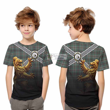 Craig Crest Tartan Kid T-Shirt with Golden Lion Emblem Celtic Style