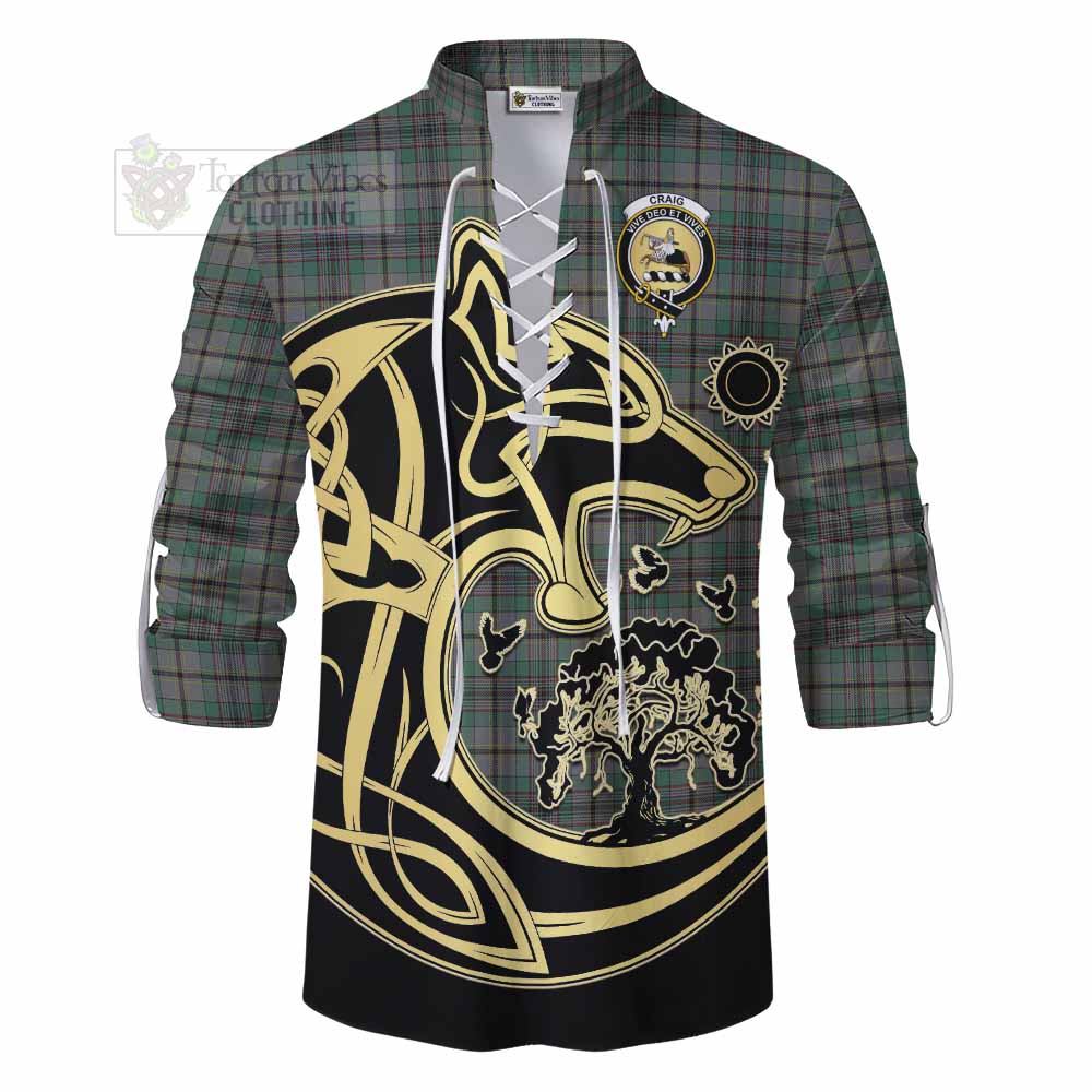 Tartan Vibes Clothing Craig Tartan Ghillie Kilt Shirt with Family Crest Celtic Wolf Style