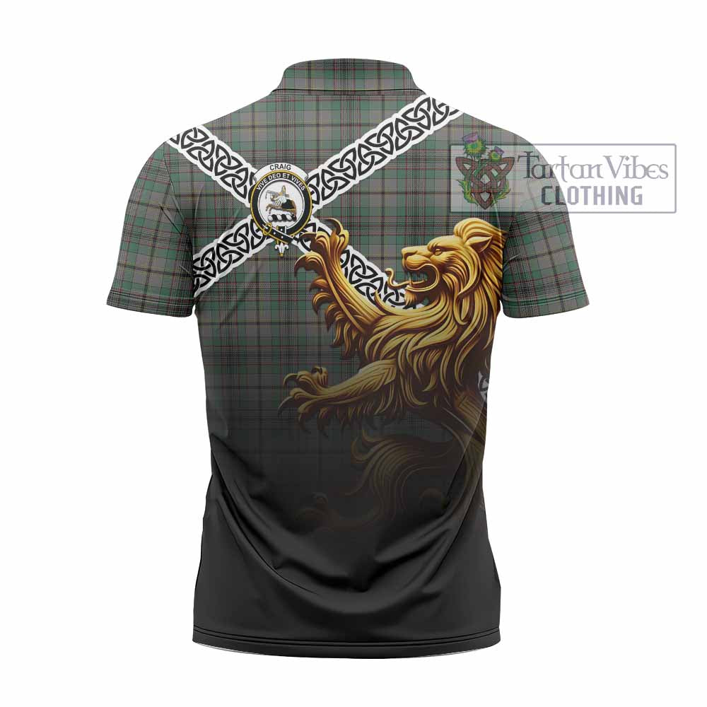 Tartan Vibes Clothing Craig Crest Tartan Zipper Polo Shirt with Golden Lion Emblem Celtic Style