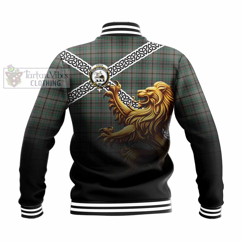 Tartan Vibes Clothing Craig Crest Tartan Baseball Jacket with Golden Lion Emblem Celtic Style