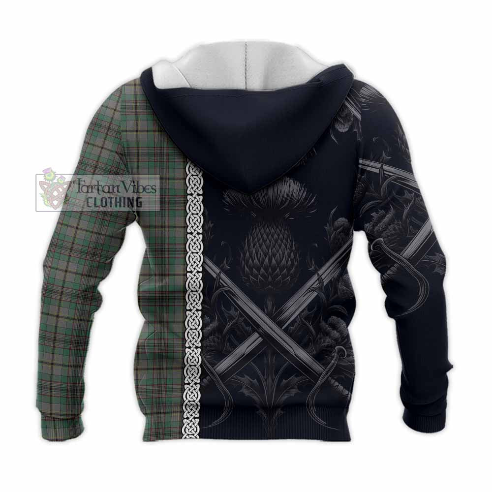Tartan Vibes Clothing Craig Tartan Knitted Hoodie with Family Crest Cross Sword Thistle Celtic Vibes