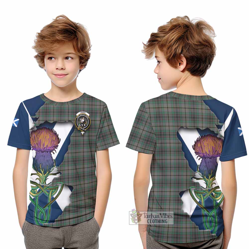 Tartan Vibes Clothing Craig Tartan Family Crest Kid T-Shirt Scottish Thistle Celtic Inspired