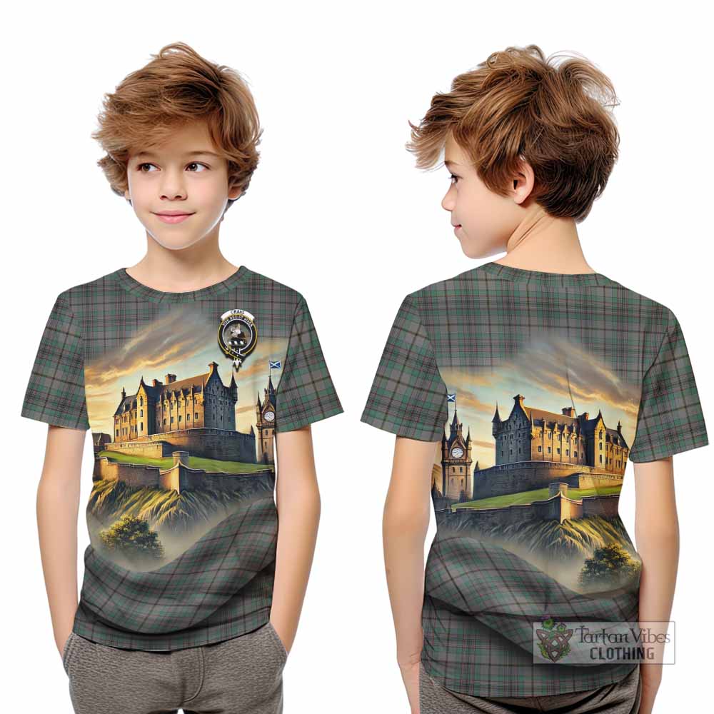 Tartan Vibes Clothing Craig Tartan Family Crest Kid T-Shirt with Scottish Ancient Castle Style