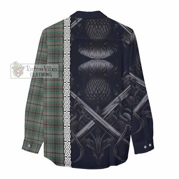 Tartan Vibes Clothing Craig Tartan Women's Casual Shirt with Family Crest Cross Sword Thistle Celtic Vibes
