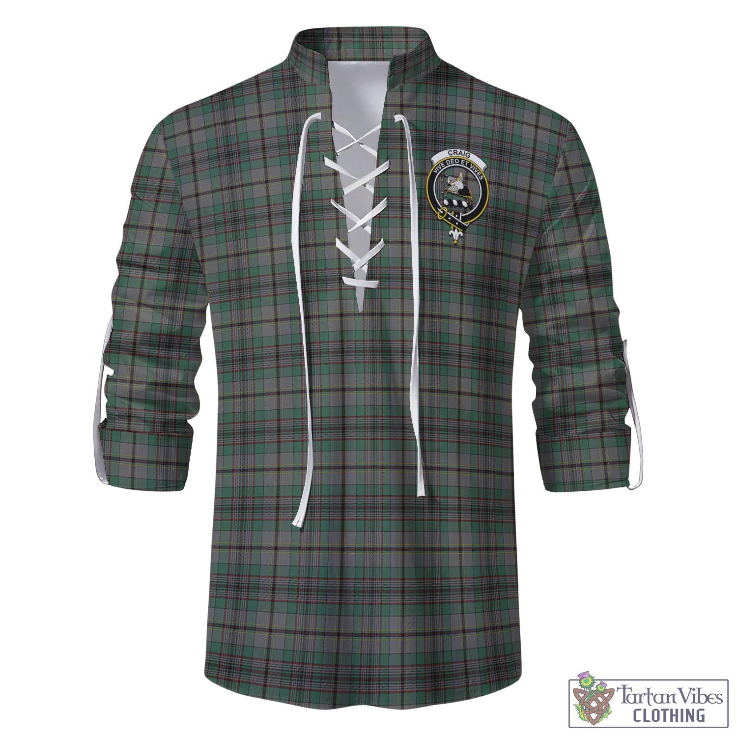 Tartan Vibes Clothing Craig Tartan Men's Scottish Traditional Jacobite Ghillie Kilt Shirt with Family Crest
