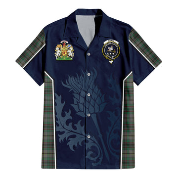 Craig Tartan Short Sleeve Button Up Shirt with Family Crest and Scottish Thistle Vibes Sport Style