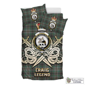 Craig Tartan Bedding Set with Clan Crest and the Golden Sword of Courageous Legacy