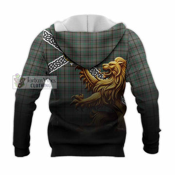 Craig Crest Tartan Knitted Hoodie with Golden Lion Emblem Celtic Style
