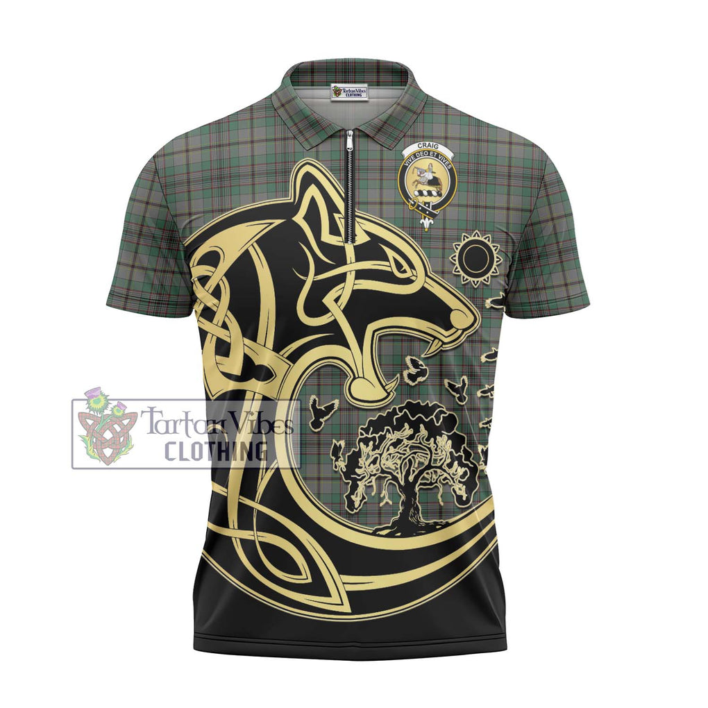 Craig Tartan Zipper Polo Shirt with Family Crest Celtic Wolf Style - Tartan Vibes Clothing