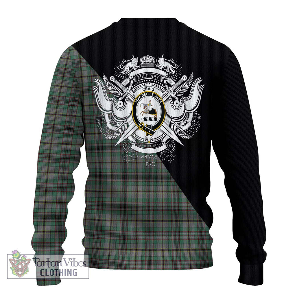 Craig Tartan Knitted Sweater with Family Crest and Military Logo Style - Tartanvibesclothing Shop