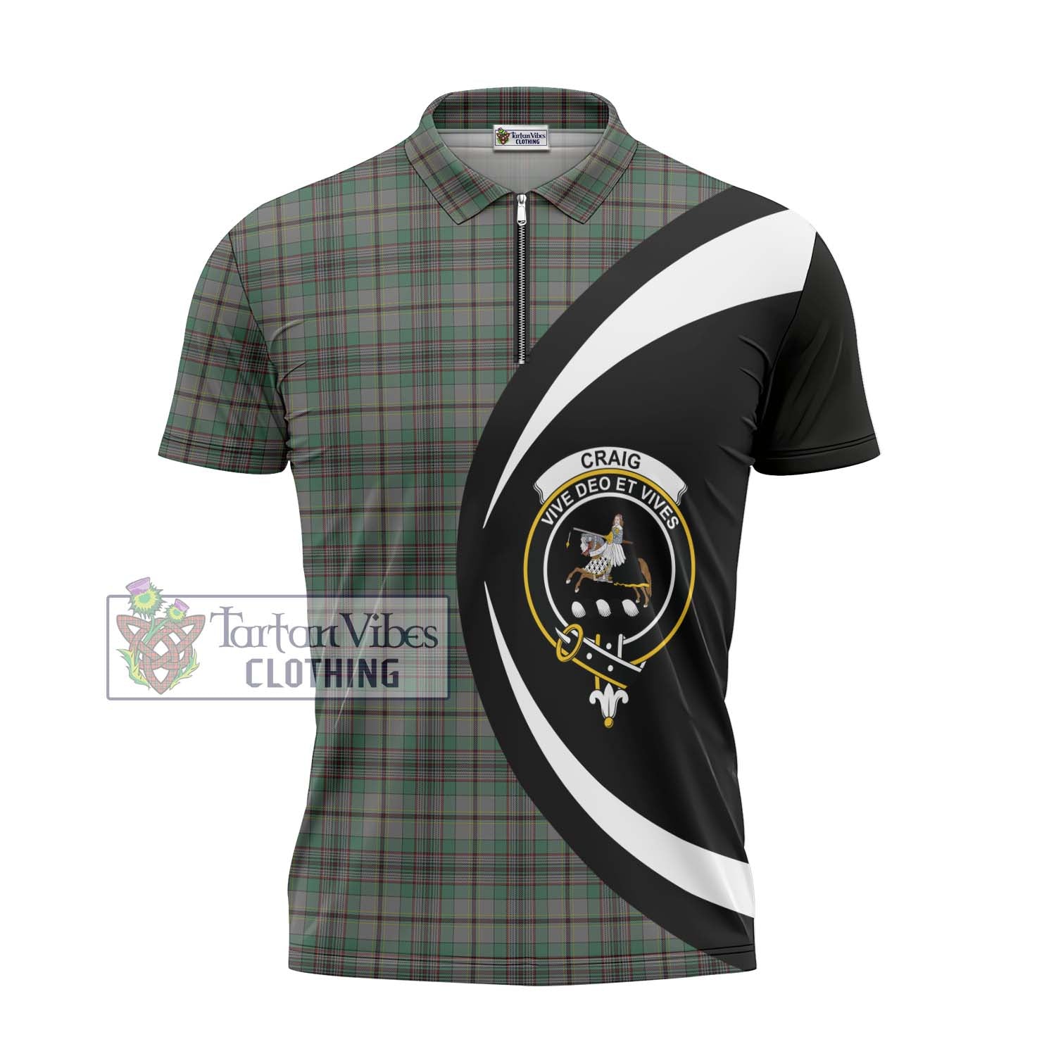 Tartan Vibes Clothing Craig Tartan Zipper Polo Shirt with Family Crest Circle Style