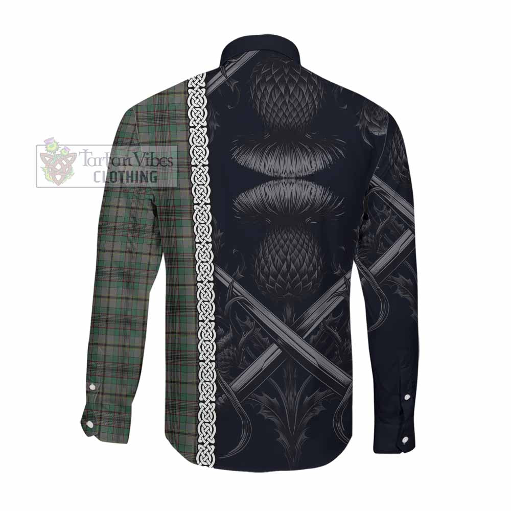 Tartan Vibes Clothing Craig Tartan Long Sleeve Button Shirt with Family Crest Cross Sword Thistle Celtic Vibes