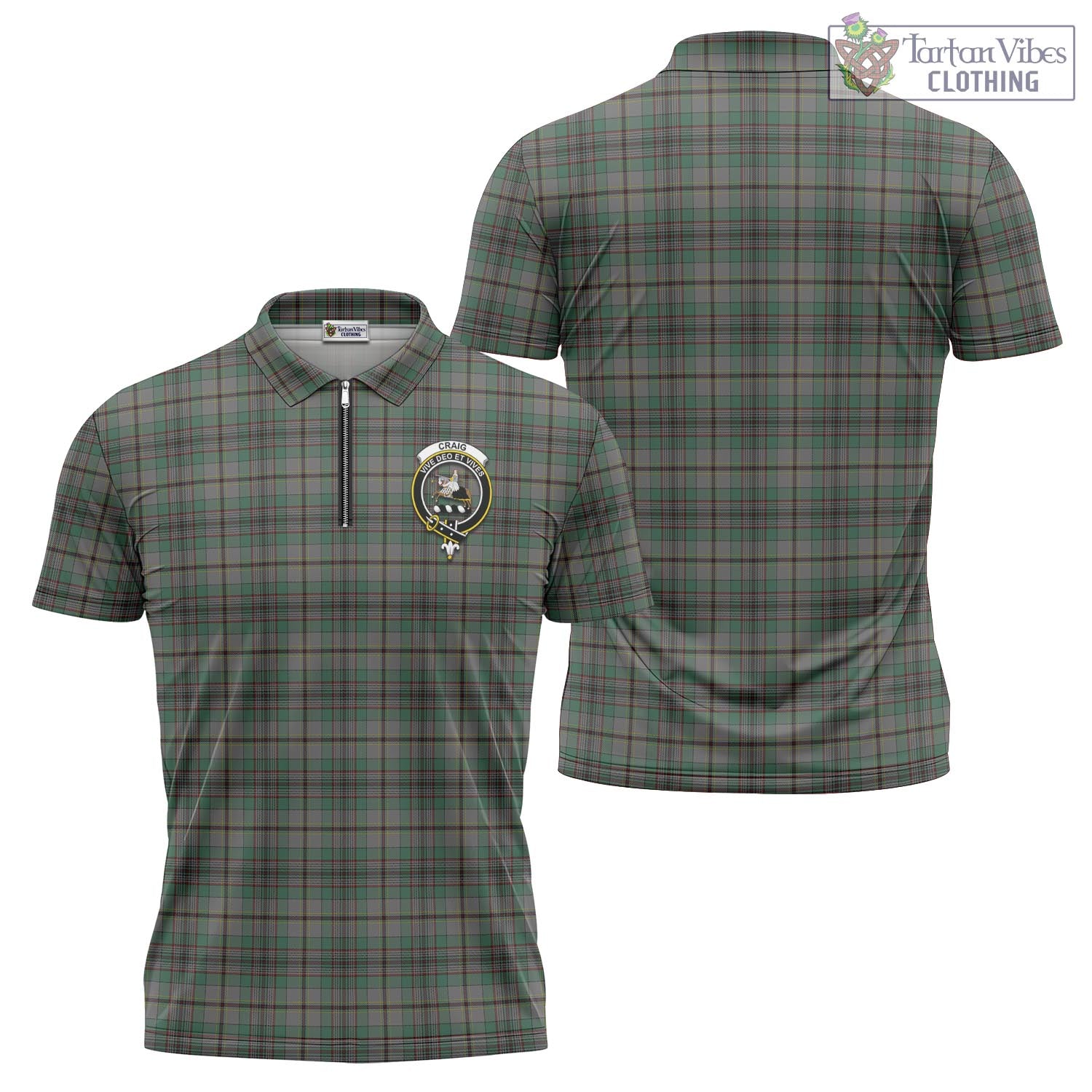 Tartan Vibes Clothing Craig Tartan Zipper Polo Shirt with Family Crest