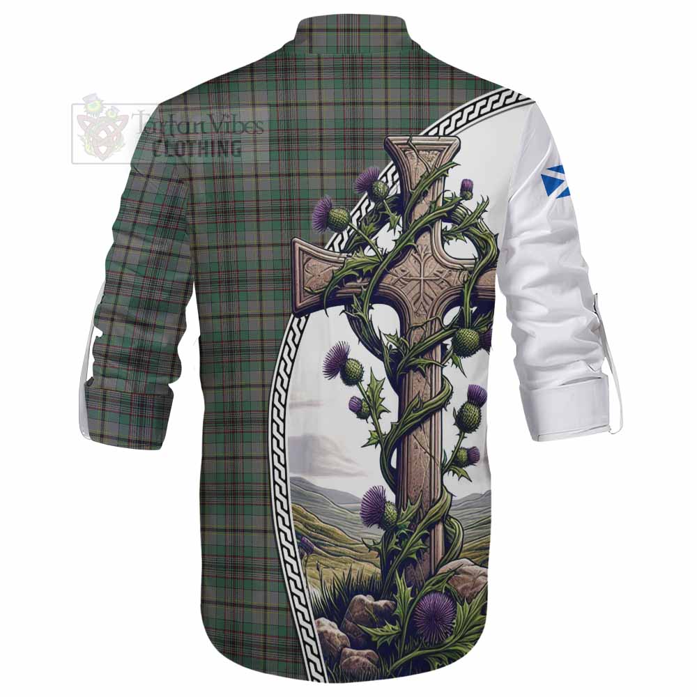 Tartan Vibes Clothing Craig Tartan Ghillie Kilt Shirt with Family Crest and St. Andrew's Cross Accented by Thistle Vines