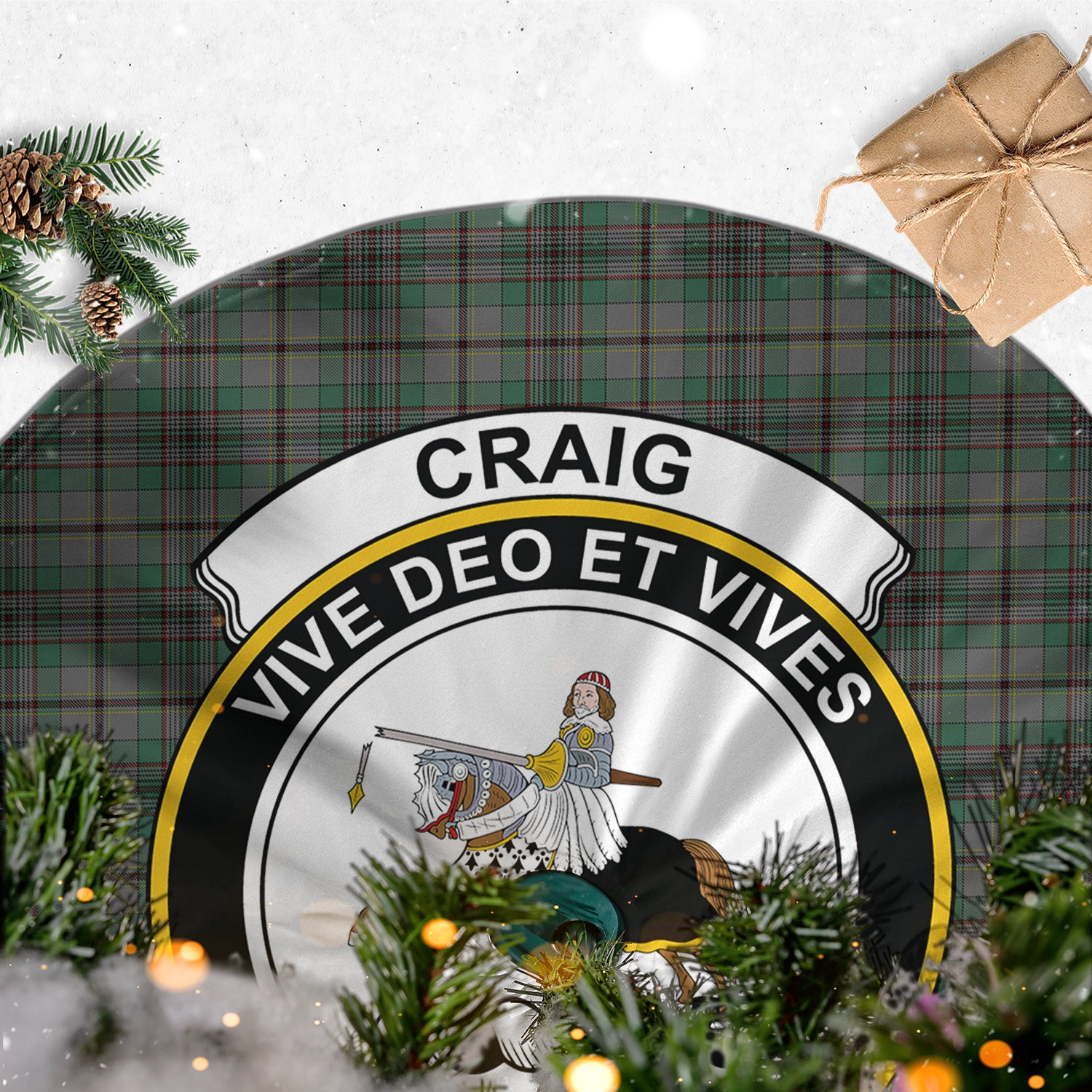 Craig Tartan Christmas Tree Skirt with Family Crest - Tartanvibesclothing