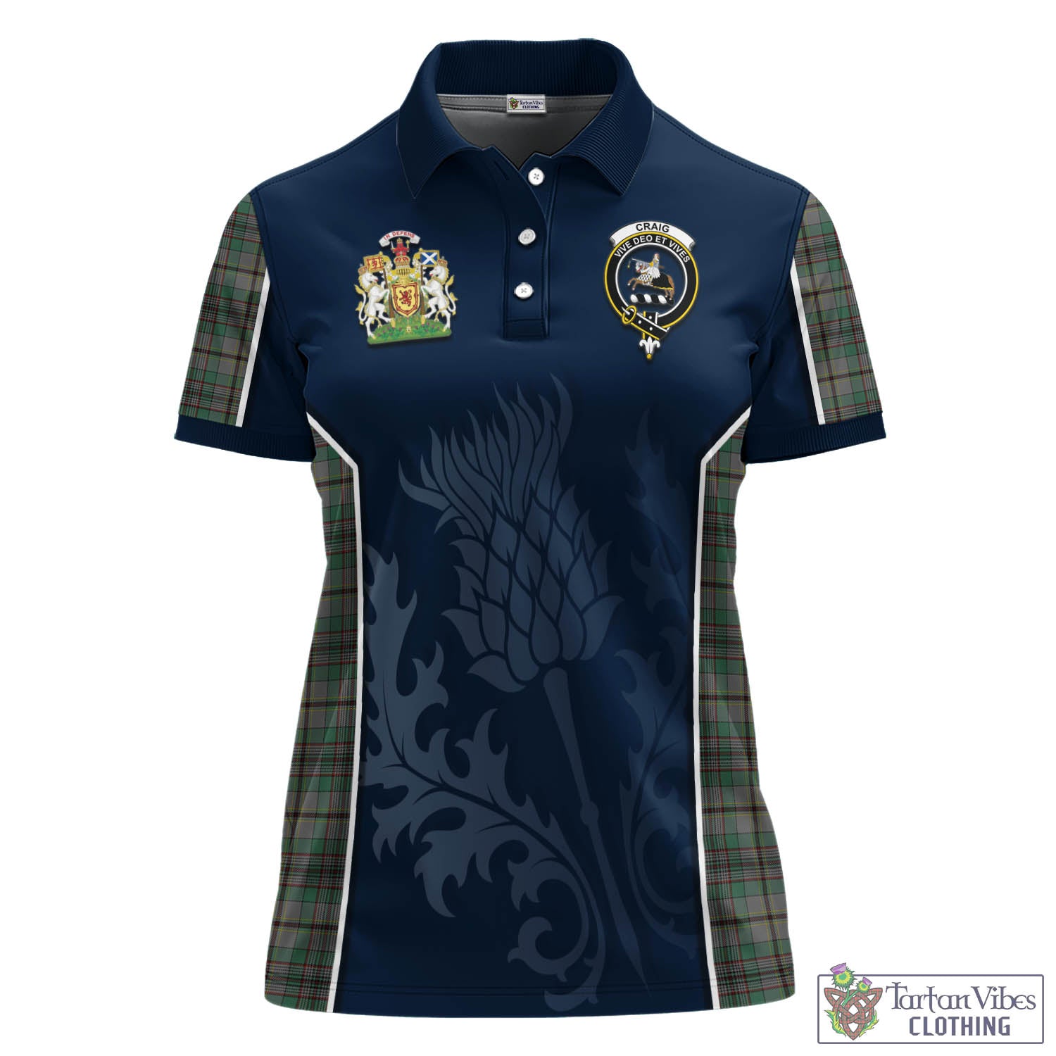 Tartan Vibes Clothing Craig Tartan Women's Polo Shirt with Family Crest and Scottish Thistle Vibes Sport Style