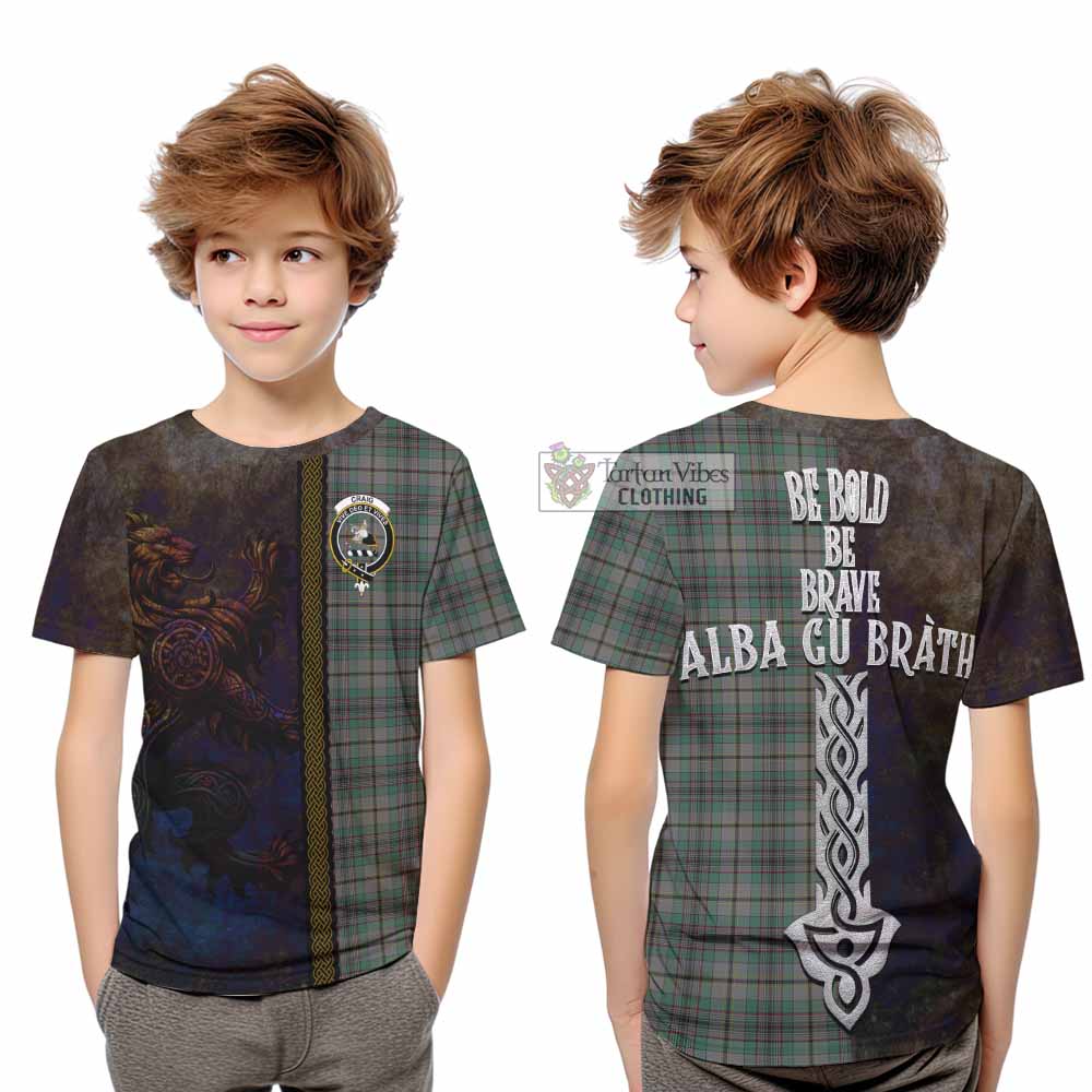 Tartan Vibes Clothing Craig Tartan Family Crest Kid T-Shirt Alba Gu Brath Be Brave Lion Ancient Style