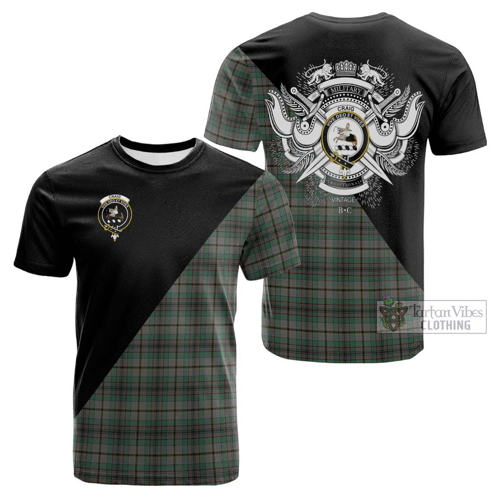 Tartan Vibes Clothing Craig Tartan Cotton T-shirt with Family Crest and Military Logo Style