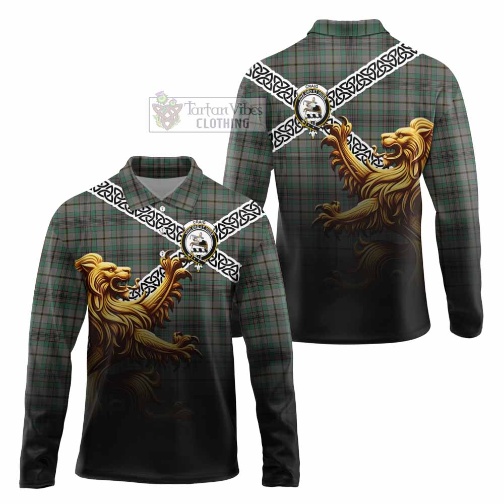 Tartan Vibes Clothing Craig Crest Tartan Long Sleeve Polo Shirt with Golden Lion Emblem Celtic Style