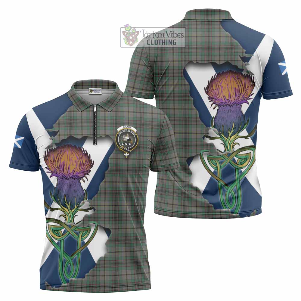 Tartan Vibes Clothing Craig Tartan Family Crest Zipper Polo Shirt Scottish Thistle Celtic Inspired