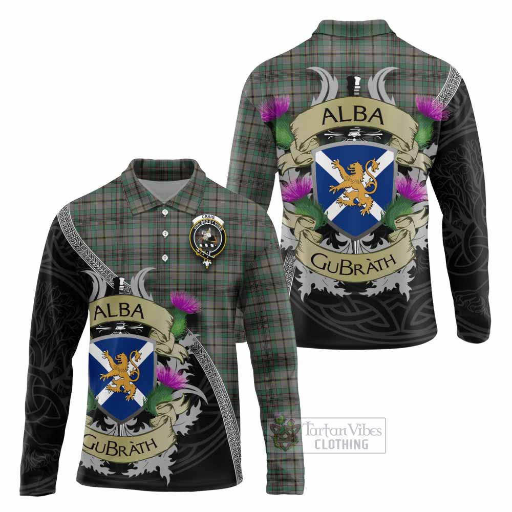 Tartan Vibes Clothing Craig Tartan Family Crest Long Sleeve Polo Shirt Lion Rampant Royal Thistle Shield Celtic Inspired