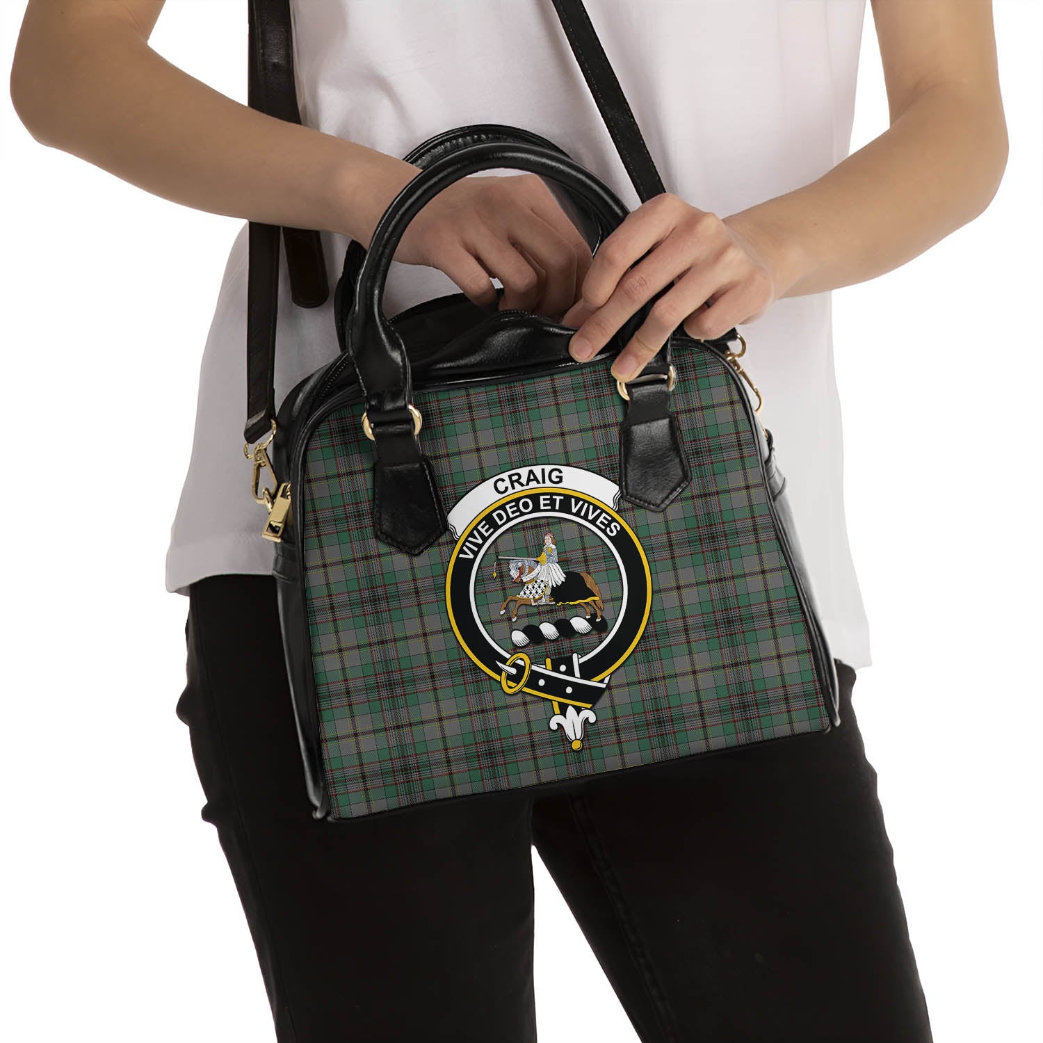 Craig Tartan Shoulder Handbags with Family Crest - Tartanvibesclothing