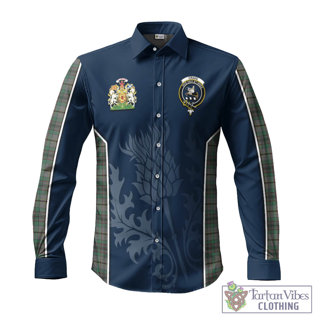 Tartan Vibes Clothing Craig Tartan Long Sleeve Button Up Shirt with Family Crest and Scottish Thistle Vibes Sport Style