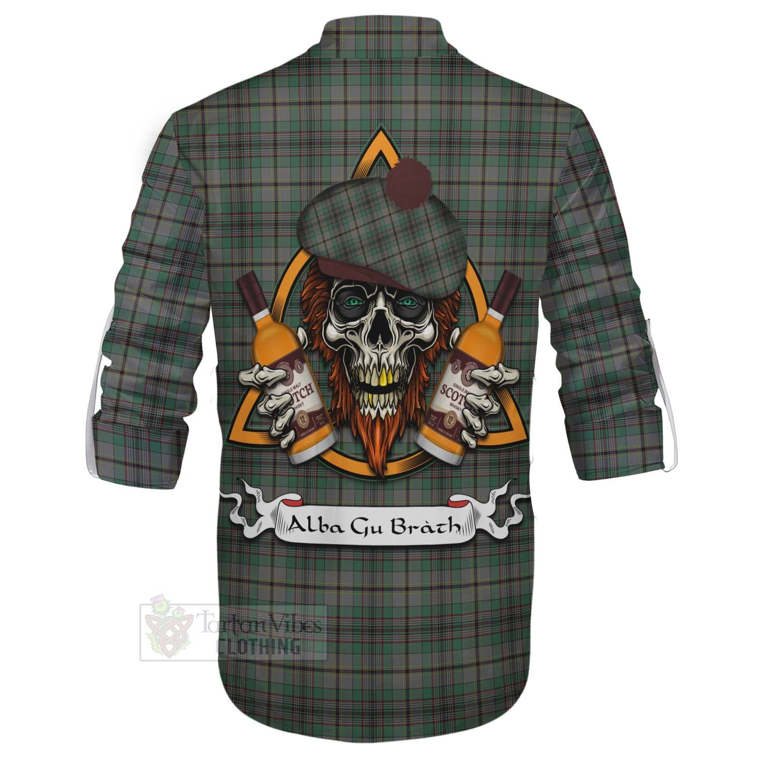 Tartan Vibes Clothing Craig Tartan Ghillie Kilt Shirt with Family Crest and Bearded Skull Holding Bottles of Whiskey