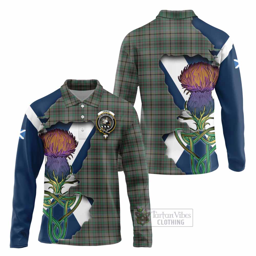 Tartan Vibes Clothing Craig Tartan Family Crest Long Sleeve Polo Shirt Scottish Thistle Celtic Inspired