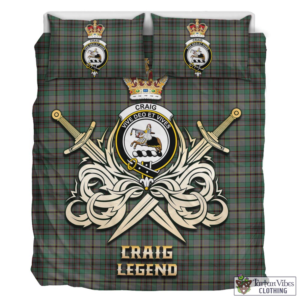 Tartan Vibes Clothing Craig Tartan Bedding Set with Clan Crest and the Golden Sword of Courageous Legacy
