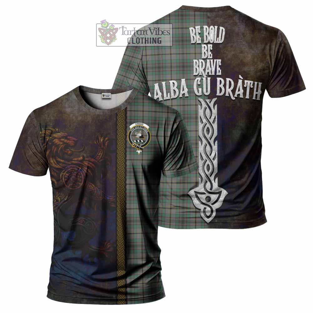 Tartan Vibes Clothing Craig Tartan Family Crest T-Shirt Alba Gu Brath Be Brave Lion Ancient Style
