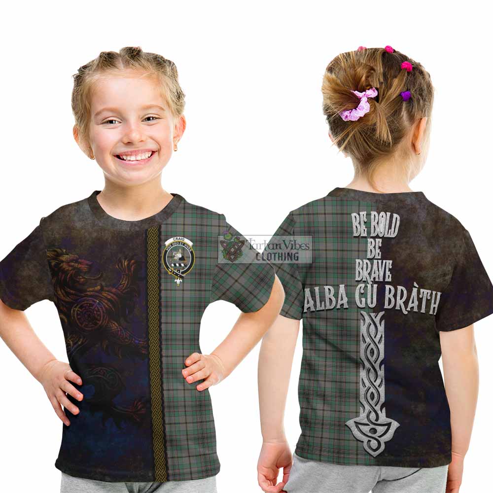 Tartan Vibes Clothing Craig Tartan Family Crest Kid T-Shirt Alba Gu Brath Be Brave Lion Ancient Style