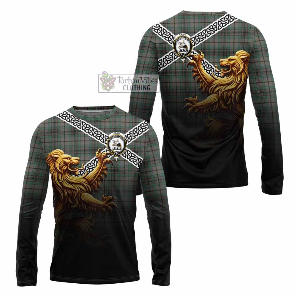 Tartan Vibes Clothing Craig Crest Tartan Long Sleeve T-Shirt with Golden Lion Emblem Celtic Style