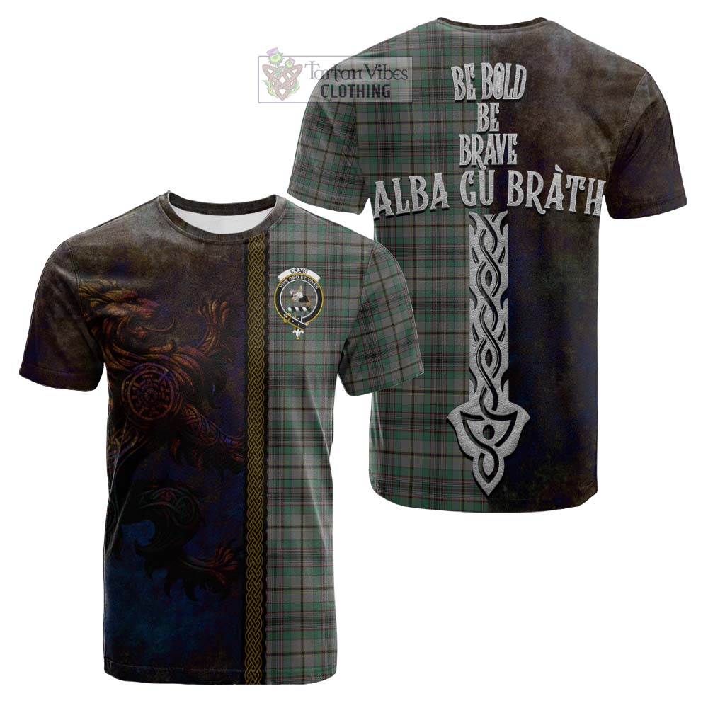 Tartan Vibes Clothing Craig Tartan Family Crest Cotton T-shirt Alba Gu Brath Be Brave Lion Ancient Style